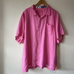 Tommy Bahama Relax Button Front Shirt Men's XXL Pink Linen Short Sleeve Casual